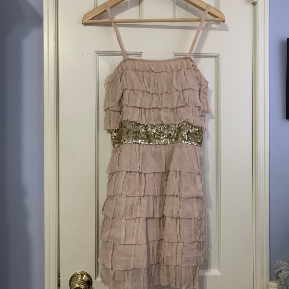 Dusty pink mini dress with sequin waist details
